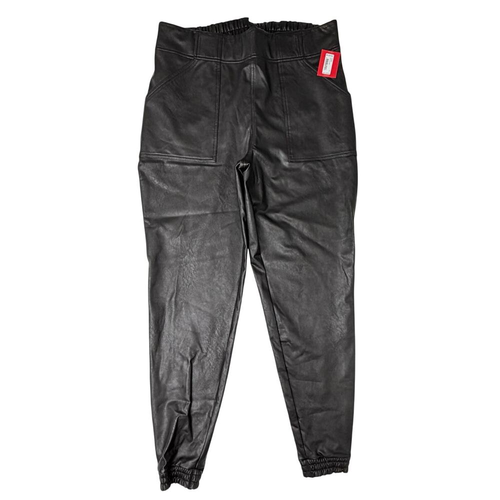 SPANX Faux Leather Jogger Pants 1X Black Pull On Tapered NWT Plus Size